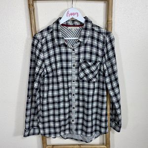 3/$30! 41 Hawthorn plaid button down white black womens size medium blouse